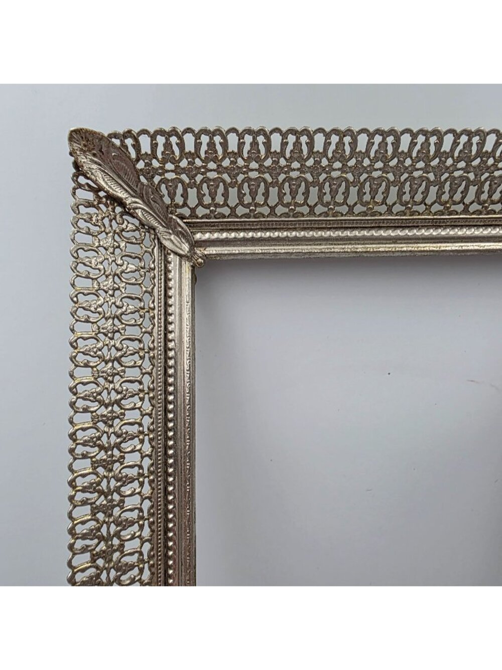 Vintage Ornate Rectangular Metal Picture Frame Filigree Feather Accents 6"x18"